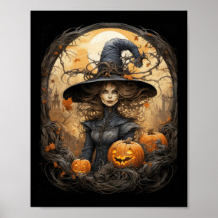 Vintage Witchcraft Wiccan Gothic Witchy Halloween Poster