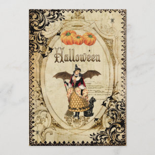 Vintage Witches Halloween Party Invitation Cards