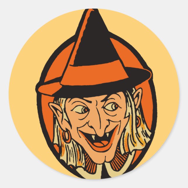 Vintage Witch's Face Classic Round Sticker (Front)