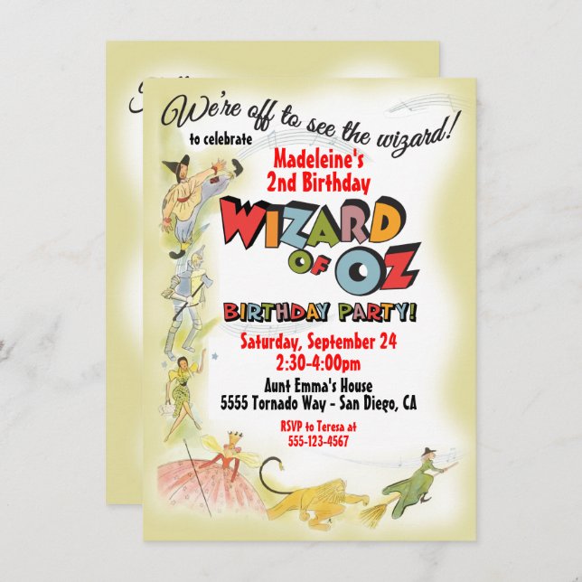Vintage Wizard of Oz Birthday Party Invitations (Front/Back)