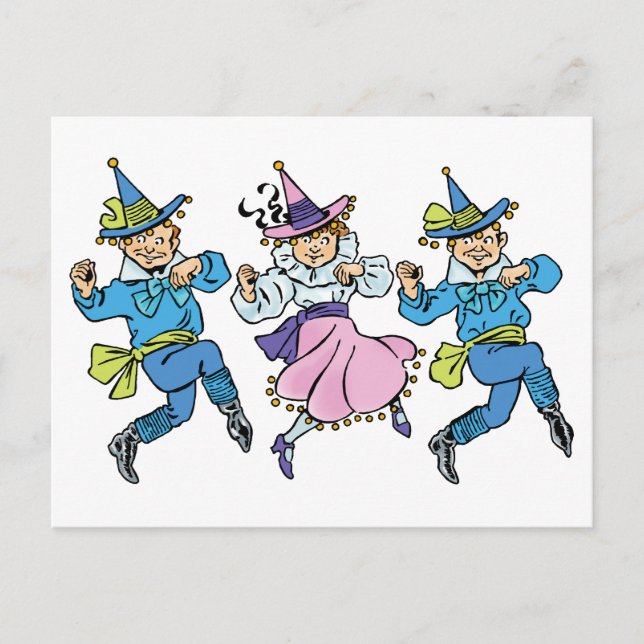 Vintage Wizard of Oz, Cute Dancing Munchkins! Postcard (Front)