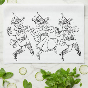 Vintage Wizard of Oz, Cute Dancing Munchkins! Tea Towel