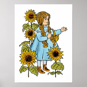Vintage Wizard of Oz Fairy Tale Dorothy Sunflowers Poster