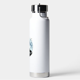 Vintage Wolf Howling Moon Tree Silhouette Design_1 Water Bottle