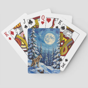 Vintage Wolf in Moonlit Winter Forest Christmas Playing Cards