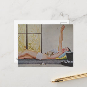 Vintage woman 1957 no dieting weight loss ad postcard