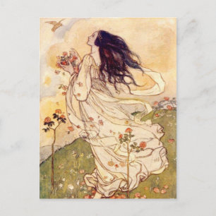 Vintage - Woman and a Bird, Postcard