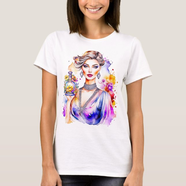 Vintage Woman and Perfume Bottle T-Shirt (Front)