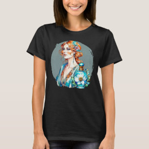 Vintage Woman and Teal Perfume Bottle T-Shirt
