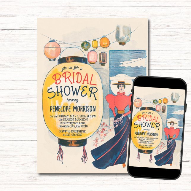 Vintage Woman and Wish Lanterns Bridal Shower Invitation (Creator Uploaded)