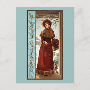 Vintage Woman Christmas Greeting Postcard