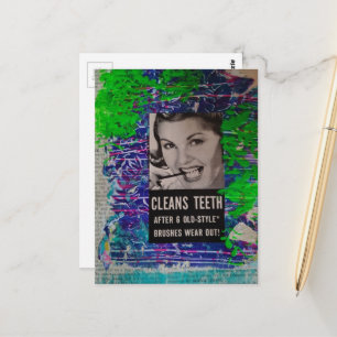 Vintage Woman Cleans teeth brushes wear out Postcard