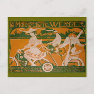 Vintage Woman Cycling with Cupid Postcard