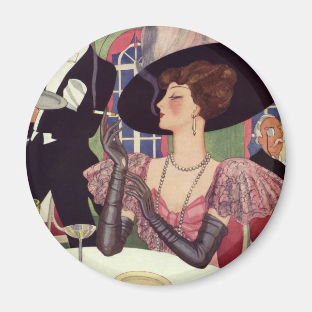 Vintage Woman Drinking Champagne Smoking Cigarette Magnet (Front)