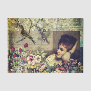 Vintage Woman Ephemera Collage for Romantic Artist Tissue Paper