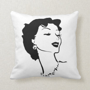 Vintage Woman Face Black and White French Graphic Cushion