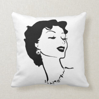 Vintage Woman Face Black and White French Graphic Cushion