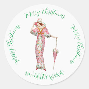 Vintage Woman Fashion & Christmas greeting Classic Round Sticker