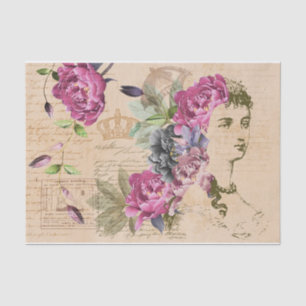 Vintage Woman Fashion Pink Florals & Handwriting Tissue Paper