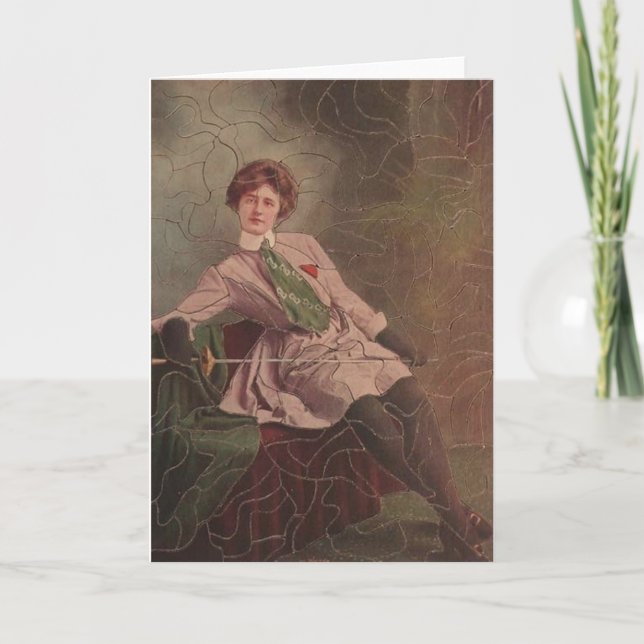 Vintage Woman Fencer Puzzle Note Card (Front)