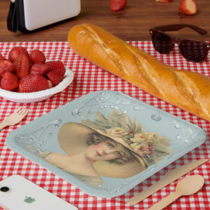  Vintage Woman Floral Hat Paper Plate