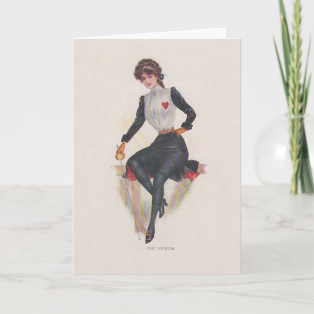 Vintage Woman Foil Fencer Note Card (Front)