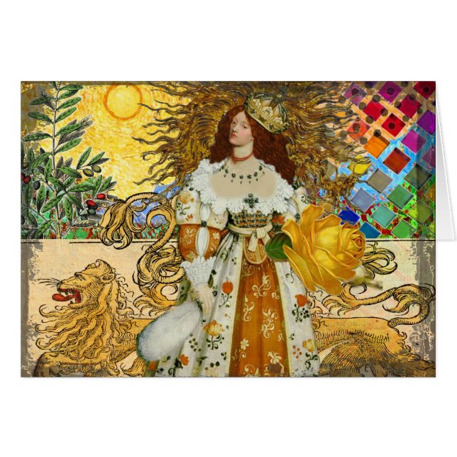 Vintage Woman Golden Sun: Leo Zodiac Collage Art (Front Horizontal)
