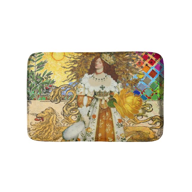 Vintage Woman Golden Sun: Leo Zodiac Collage Art Bath Mat (Front)