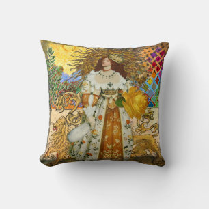 Vintage Woman Golden Sun: Leo Zodiac Collage Art Cushion