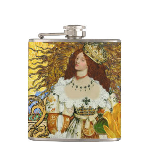 Vintage Woman Golden Sun: Leo Zodiac Collage Art Hip Flask