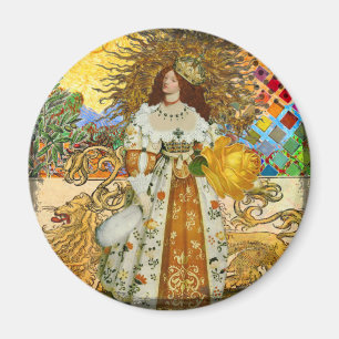 Vintage Woman Golden Sun: Leo Zodiac Collage Art Magnet