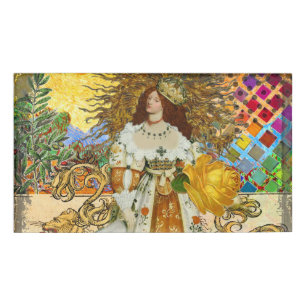 Vintage Woman Golden Sun: Leo Zodiac Collage Art Name Tag