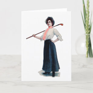 Vintage Woman Golfer Watercolour Greeting Card