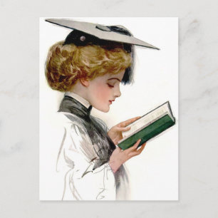 Vintage Woman Graduate Reading Book Classic Announcement Postcard