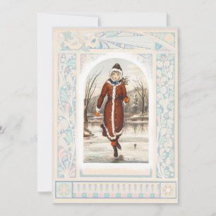 Vintage Woman Ice-Skating (1865–1899) Christmas Holiday Card