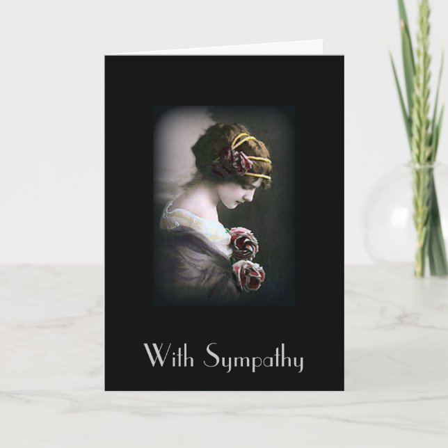 Vintage Woman in Black Sympathy Card (Front)