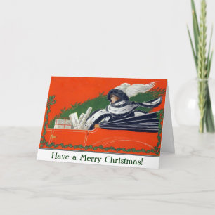 Vintage Woman in Car Christmas Card