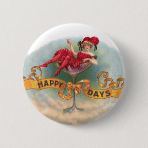 Vintage Woman in Champagne Glass Poster: 1900s Bar 6 Cm Round Badge