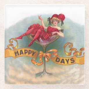 Vintage Woman in Champagne Glass Poster: 1900s Bar Coaster