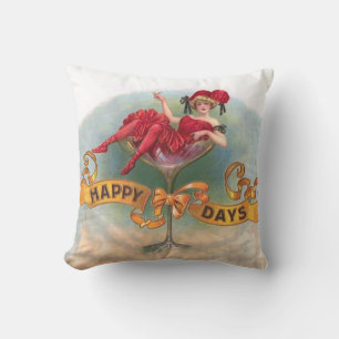 Vintage Woman in Champagne Glass Poster: 1900s Bar Cushion
