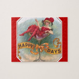 Vintage Woman in Champagne Glass Poster: 1900s Bar Jigsaw Puzzle