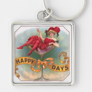 Vintage Woman in Champagne Glass Poster: 1900s Bar Key Ring