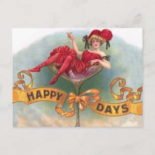Vintage Woman in Champagne Glass Poster: 1900s Bar Postcard