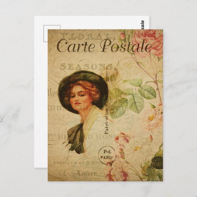 Vintage Woman in Hat Postcard (Front/Back)