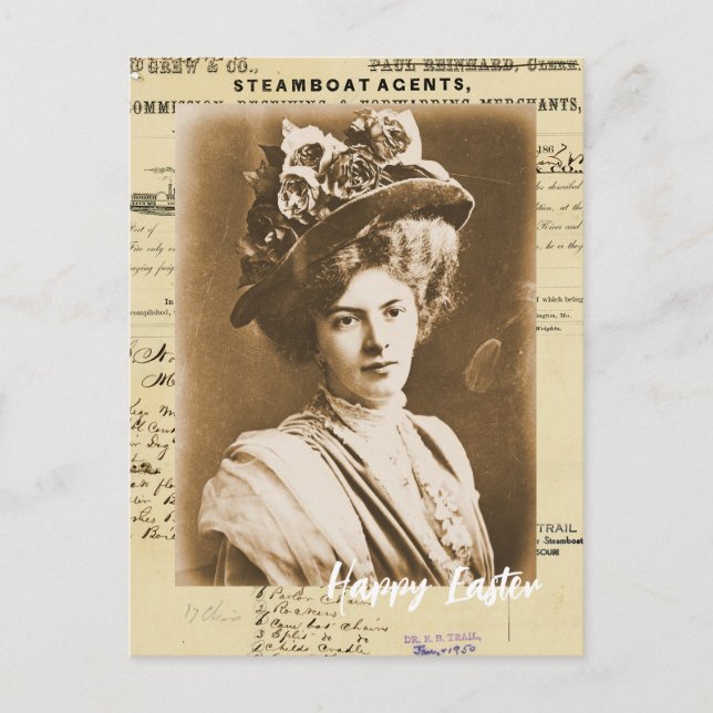 Vintage Woman in Her Easter Outfit Postcard (Front)