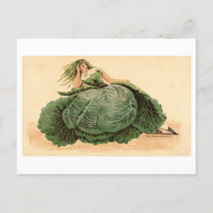Vintage Woman in Lettuce/Cabbage Dress Postcard