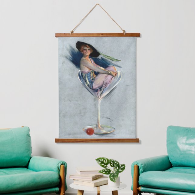 Vintage Woman In Martini Glass Hanging Tapestry (Living Room)
