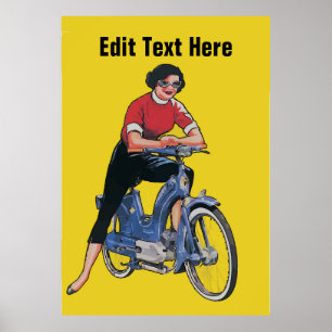 Vintage Woman on elect Bike Poster