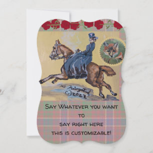vintage woman on hunt horse galloping invitation