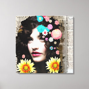 Vintage Woman Paper Collage Art Canvas Print